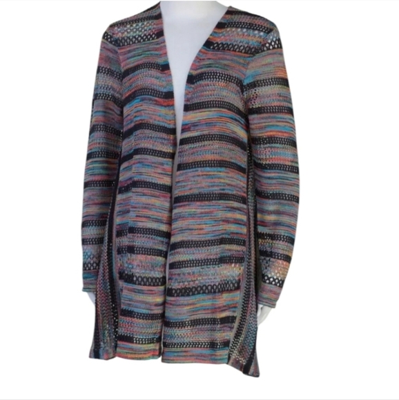 JOHN PAUL RICHARD Lightweight Openwork Knit Multicolor Boho Cardigan M - Picture 2 of 6